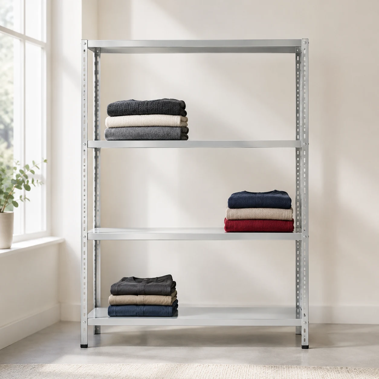 Shelving with a small number of folded garments