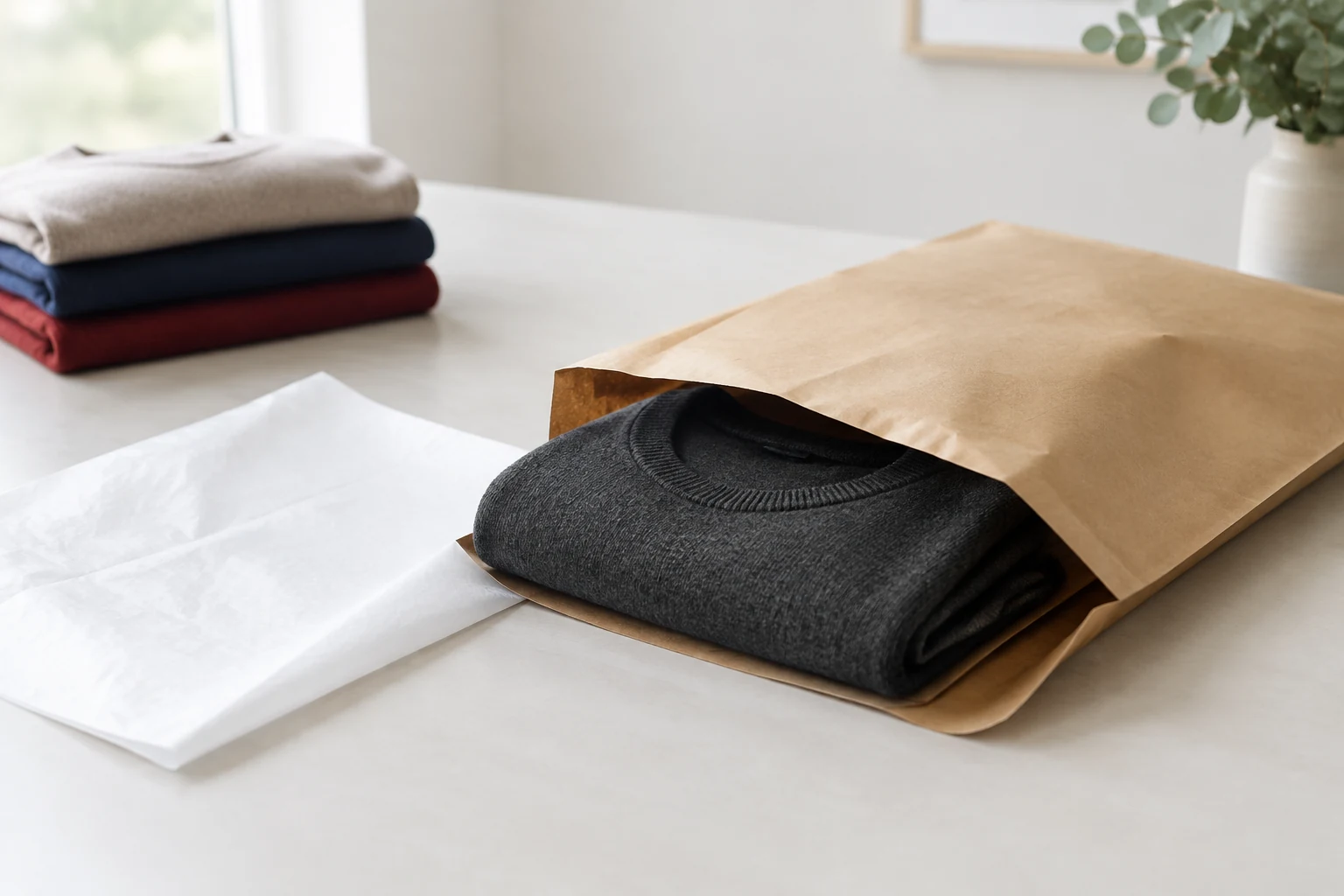 Folded garment placed back into its original packaging